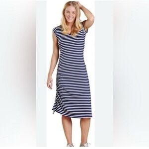 Toad & Co Samba Muse Dress Womens Medium Blue Stripe Organic Cotton Travel Beach
